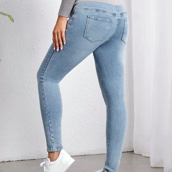 Light Wash Casual Womens Maternity  High Waist Skinny Jeans - Picture 2 of 5